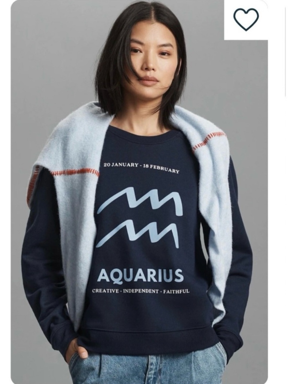 Anthropologie x Catherine O'Sullivan Navy Crew Aquarius Artsy Zodiac Sweatshirt